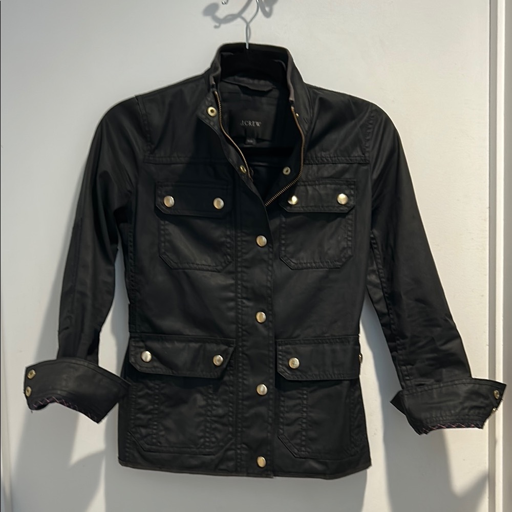 J. Crew Black and Gold Utility Jacket with Military-Inspired Design